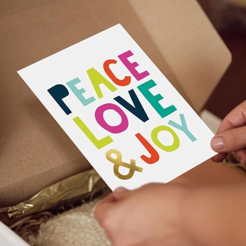 Artistic Happy Holidays Cards, Peace Love & Joy by Ampersand (6 Cards with White Envelopes) Perfect for Sending Holiday Wishes to Friends and Family in Kuwait