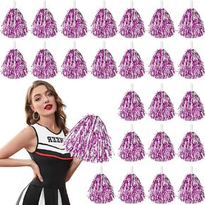 DILIBRA 24 Pcs Metallic Cheerleading Pom Poms for Kids, Cheerleaders Cheer Pom Poms with Baton Handle, Cheering Squad Hand Flower for Adults Team Spirit Sports Game Dancing Party