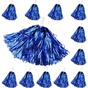 Hooshing 12PCS Green Pom Poms Cheerleading Fluffy Metallic Pompoms with Baton Handle for Dancing Sports Party Cheerleading Squads