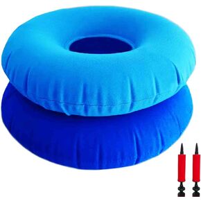 2 Pack Donut Pillow, Inflatable Donut Cushion for Tailbone Pain,Hemorrhoid Seat Cushion, Round Wheelchairs Seat Cushion for Home, Car or Office Chair (15" Dark Blue & Light Blue)