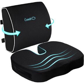 Coccyx Seat Cushion and Lumbar Support Pillow for Office Chair-Gel Infused,Orthopedic Car Seat Cushion Memory Foam Back Support Cushion for Lower Back Pain,Tailbone & Sciatica Pain Relief Black