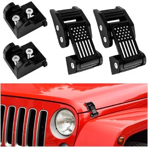 2PCS Aluminum Hood Latch Lock Compatible with Jeep Wrangler JK JKU 2007-2018,Cool American Flag Hood Pin Kits Car Decorations for Reducing Hood Shaking