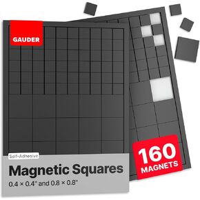GAUDER Magnetic Dots and Squares | Small Sticky Magnets with Adhesive Backing | Self-Adhesive Flexible Magnets for Crafts, Whiteboards, Refrigerator