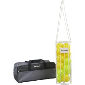 Pickleball Equipment Set, Pickleballs Retriever Basket Tennis Pickup Hopper with 20 Pack 40 Holes Pickleballs and Tote Bag Carrier