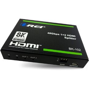 OREI 8K HDMI Splitter 1 in 2 Out, Duplicate/Mirror HDMI Signal UltraHD Supports Upto HDMI 2.1 Splitter 4K@120Hz EDID Management HDCP 2.3 - BK-102