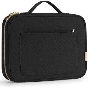 Bible Covers for Women, Quilted Cotton Book Carrying Case with Pockets/Handle, Protective Large Size Zippered Bible Bags, Great for Women Girls Bible Study/Daily Use (Black)