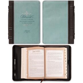 Christian Art Gifts Women's Fashion Bible Cover Blessed Is She Luke 1:45, Light Blue Faux Leather, Large
