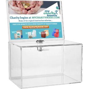 Acrylic Donation Collection Ballot Box Ticket & Drawing Voting or Comment Box office and fundraising suggestion box 6.25 x 4.25 Box Display Sign Holder 4.25 x 6.25 inch with Lock and keys