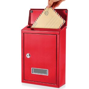 Amylove Lockable Mailbox Wall Mounted Suggestion Box with 2 Keys Metal Donation Box Safe Ballot Box with Slot for Office Charity Cards Money Voting Collection, 8.3'' l x 11.8'' H x 2.8'' W(Black)