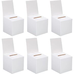 6 Pcs Ballot Box Raffle Box Donation Box for Fundraising, 6 x 6 x 6 Inch Cardboard Box with Slot for Ticket and Removable Header Charity Box for Collecting Business Card Voting Contest (Black)