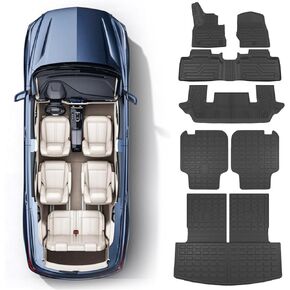 powoq حصيرة الجذع مع مسند الظهر حصيرة متوافقة مع 2020-2024 Ford Explorer 6&7 مقعد استبدال بطانة البضائع لـ 2020 2021 2022 2023 2024 Ford Explorer Accessories (ترقية حصيرة الجذع مع حصيرة مسند الظهر)