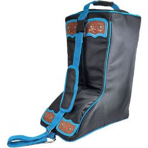 Tahoe Tack Turquoise Flower 1680D Nylon Western Boot Bag with Hand Tooled Leather Accents and 2 Year Warranty