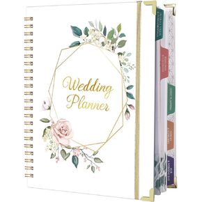 Wedding Planner - Wedding Planner Book and Organizer for the Bride with 5 Tabbed Sections, 9" x 11.9", Hardcover with Metal Corner + 5 Inner Pockets + Sticker + Elastic Closure Band - Wedding Marble