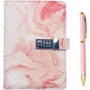 Diary with Lock for Girls and Women, A5 PU leather Journal with Lock,240 Pages Password Locked Travel Notebook with Metal Ballpoint Pen and Gift Box Purple