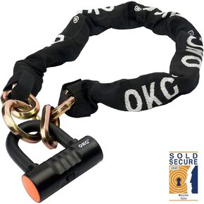 OKG Heavy Duty Bike Lock, Black, 8 lb, 2.6ft x 1/2 in (12mm) Thick Cut Proof Chain Combo 18mm Small U Lock, Ideal for Motorcycles, ATVs, Mopeds or Garage Security