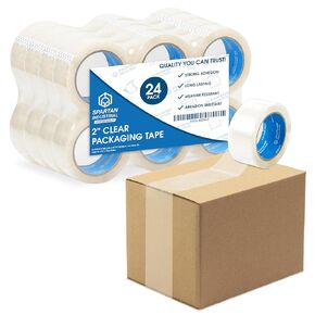 Spartan Industrial - 3" X 60 yd Clear Packing Tape Rolls - 24 of Wide Heavy Duty Tape for Packing, Moving, Shipping, and More - 2.7 Mil