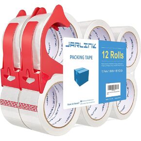 JARLINK 3 Rolls Clear Packing Tape with Dispenser, Heavy Duty Packaging Tape Refills for Shipping Packaging Mailing, 2.7mil Thick, 1.88 inches Wide, 55 Yards Per Roll, 165 Total Yards