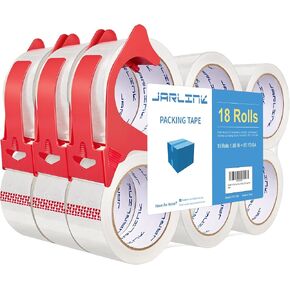 JARLINK 3 Rolls Clear Packing Tape with Dispenser, Heavy Duty Packaging Tape Refills for Shipping Packaging Mailing, 2.7mil Thick, 1.88 inches Wide, 55 Yards Per Roll, 165 Total Yards in Kuwait