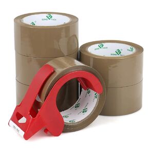 BOMEI PACK Brown Packing Tape with Dispenser, 2.4 Mil 1.88 Inch x 60 Yards, 6 Refills Rolls Packaging Tape for Moving, Shipping and Storage