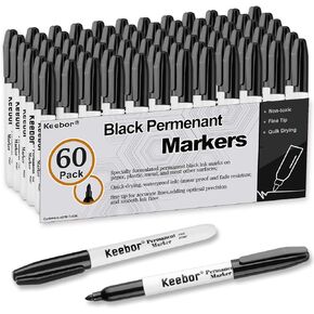 Advanced Permanent Markers Fine Tip, 60 Pack Black Permanent Marker Set, Waterproof - Quick Drying, Office Supplies