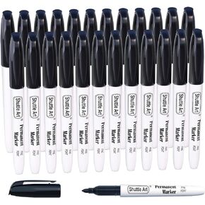 Shuttle Art Permanent Markers, 24 Pack Black Permanent Marker set,Fine Point, Works on Plastic,Wood,Stone,Metal and Glass for Doodling, Marking
