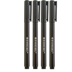 DIVERSEBEE Fine Tip Permanent Pens, 4 Pack Quick Dry Markers, Transparent Sticky Notes Writing Pens, Office School Art Supplies, Black Oil Based Fineliners