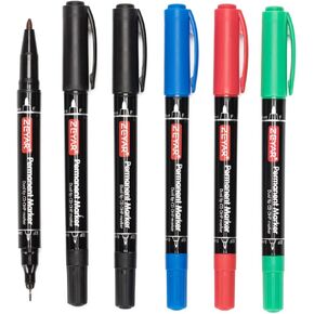 ZEYAR Twin Tip Permanent Markers, CD/DVD Markers, 6 Black Color, Ultra Fine Point and Fine Point for Signature and Marking (6 Black Color)