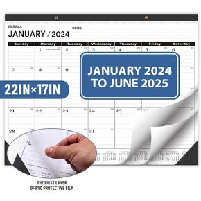 Desk Calendar 2024-2025,Desk Calendar 2024-2025 Large 22x17, 18 Monthlys, Large Desk Calendar July 2024-2025 with Round Holes& NOTES List (Black)