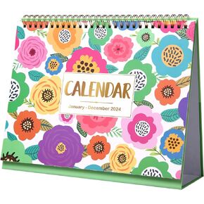 Desk Calendar 2024 - Standing Flip 2024 Desktop Calendar, 10" x 8.3", Jan. 2024 - Dec.2024, Memo, Twin-Wire Binding, Unruled Blocks - Colorful Floral