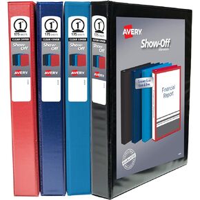 Avery Show Off View Binder Multipack, 1 Inch 3 Ring Binder, Assorted Colors, 4 Pack (12789)