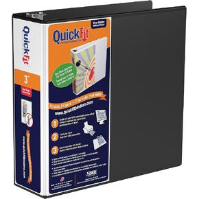 QuickFit View 3 Ring Binder, Angle D-Ring Binder with Clear-View Cover, 3 Inches Wide, Black