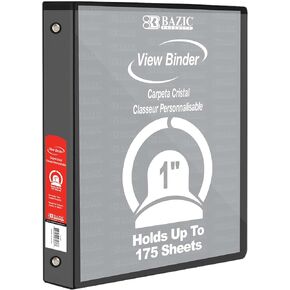 BAZIC 3 Ring Binder 1" Economy View Binders Organizer - Grey, Round Ring, Hold 175 Sheets Paper, for School Office Home, 1-Count