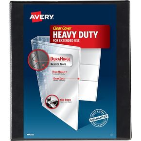 Avery Heavy Duty View 3 Ring Binder, 0.5" One Touch Slant Ring, Holds 8.5" x 11" Paper, 1 Black Binder (79381)