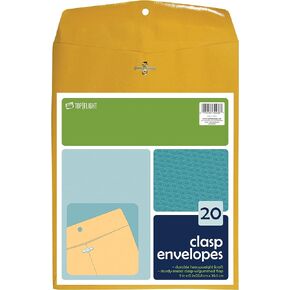 Top Flight Clasp Envelopes, Paper, Gummed and Clasped Closure, 9 x 12 Inches, Brown Kraft, 20 Envelopes per Pack (6911117)