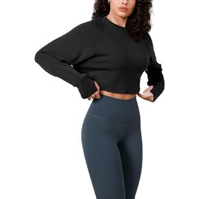 ODODOS Modal Soft Long Sleeve Cropped Sweatshirts with Thumb Hole for Women Crew Neck Pullover Crop Top