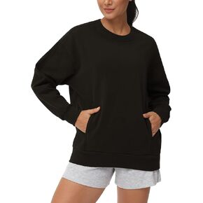 THE GYM PEOPLE Women's Loose Fit Sweatshirt Long Sleeve Crewneck Cotton Boxy Fall Workout Pullover Tops with Pockets