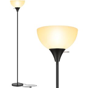 Floor Lamp, LED Standing Lamps with White Plastic Shade, Black Modern Torchiere Floor Lamp, Tall Lamps for Living Room Dorm, Bulb not Included