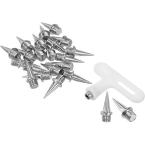 PATIKIL 1/2 Inch Steel Track Spikes, 20 Pack Sports Shoes Spikes Replacement Accessories with Spike Wrench for Long Jumping Running, Silver Tone