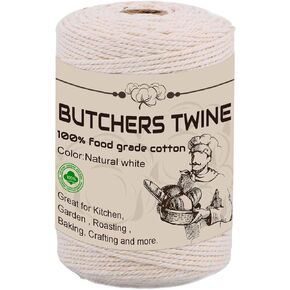 Cotton Bakers Twine，509ft Natural White Twine String,2mm Butchers Twine White Twine Kitchen Twine Cooking Twine Garden Twine String for Gift Wrapping Macrame Crafts Christmas Decor