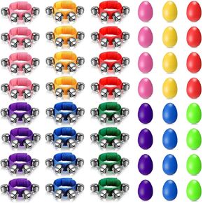 Simgoing 48 Pcs Shaker Musical Instruments for Kids, 24 Egg Shaker and 24 Adjustable Wrist Hand Band Jingle Bells Musical Rhythm Learning Toy for Music Learning Christmas Birthday Party Favors