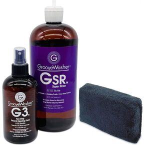 Two-Step Record Cleaning Bundle – G3 Deep Cleaning Vinyl Record Fluid (8oz) + GSR Super Rinse (32oz) + Lg. Absorbent Microfiber Sponge, Complete 2-Step Kit for Tough to Clean LPs