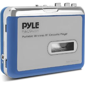 Pyle Cassette Player Bluetooth with Earphone - Tape Player Bluetooth Output to Headphone/Speaker - Includes Earphones - Bluetooth Walkman Cassette Player w/Lid Switcher, AUX Port