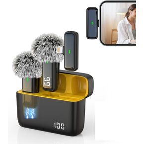 Wireless Microphone for Android Lav Mic USB C Lavalier Microphone Type C Lapel Mic for iPhone 15 iPad Video Recording Vlog TikTok Instagram - 24H Charging Case Noise Reduction