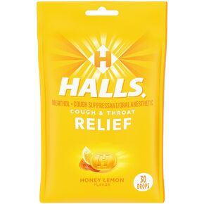 HALLS Relief Honey Lemon Cough Drops, Economy Pack, 80 Drops