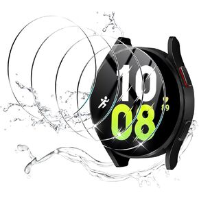 4 Pack Compatible for Samsung Galaxy Watch 6 / Galaxy Watch 5/4 44mm Screen Protector Tempered Glass, YMHML Waterproof 9H Hardness Film Screen Protector for Galaxy Watch 6/5 / 4 Accessories