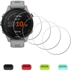 [4 Pack] Screen Protector for Garmin Forerunner 255s /255s Music 41mm Smartwatch + Silicone Anti-dust Plugs Tempered Glass Anti-Scratch Bubble-Free