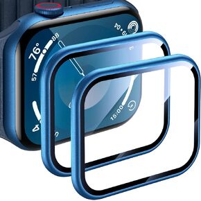 Uyiton 2 Pack لـ Apple Watch SE/6/5/4 واقي شاشة 44 مم، [امتصاص قوي] إطار من سبائك التيتانيوم + غطاء واقٍ من الزجاج الصلب الماسي عالي اللمس بتغطية كاملة لساعة iWatch 44 مم، أسود