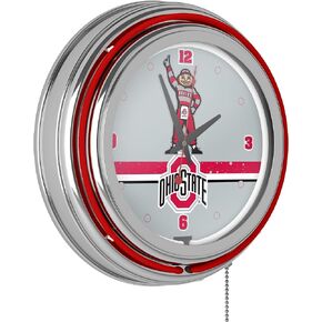Ohio State Stripe Chrome Double Ring Neon Clock