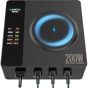 5-in-1 Charging Station(140W Max) with Adapter, PD 3.1 Wireless Magnetic Fast Wall Charger, 1 USB-A, 3 USB-C, OTA Upgrade LCD Display Power Delivery Charging for iPhone 15/14/13 Series