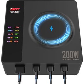 5-in-1 Charging Station(140W Max) with Adapter, PD 3.1 Wireless Magnetic Fast Wall Charger, 1 USB-A, 3 USB-C, OTA Upgrade LCD Display Power Delivery Charging for iPhone 15/14/13 Series